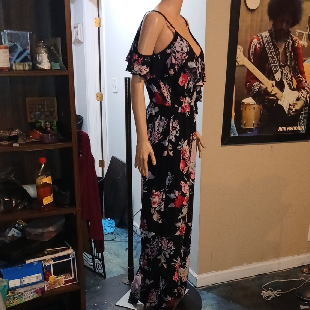 Xhilaration Black and Pink Floral Jumpsuit - Picture 3 of 11